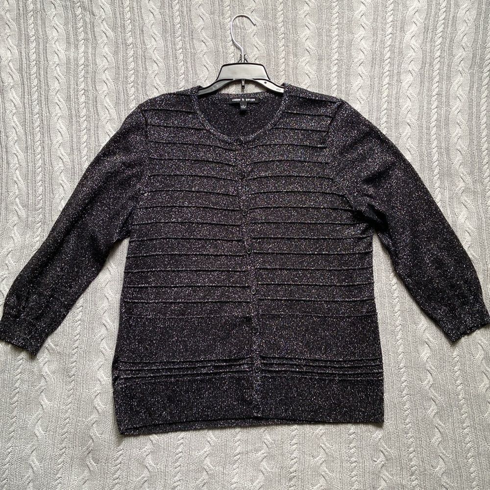 Cable & Gauge Black Metallic Button Front Long Sleeve Cardigan Sweater New Year